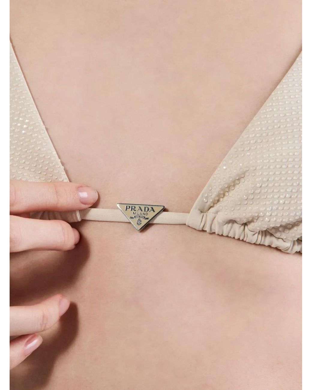 Prada White Rhinestone-Embellished Triangle Bikini Top
