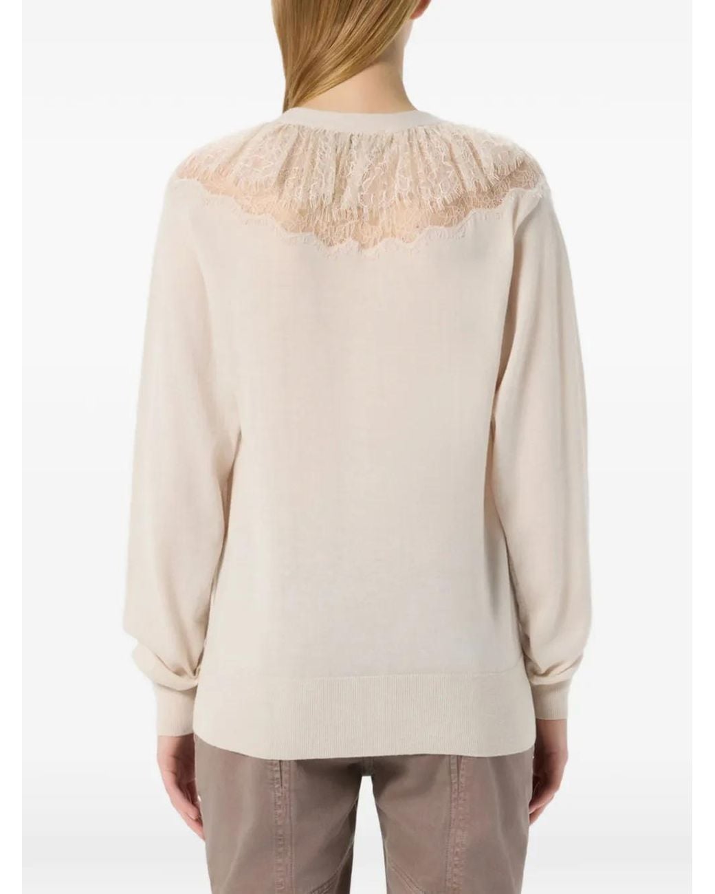 Blumarine White Cardigan À Volants Et Finitions En Dentelle