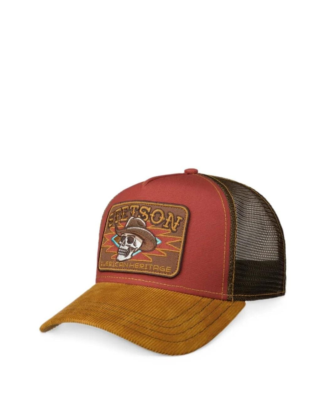 Stetson Brown Cowboy Skull Corduroy-Panel Cap