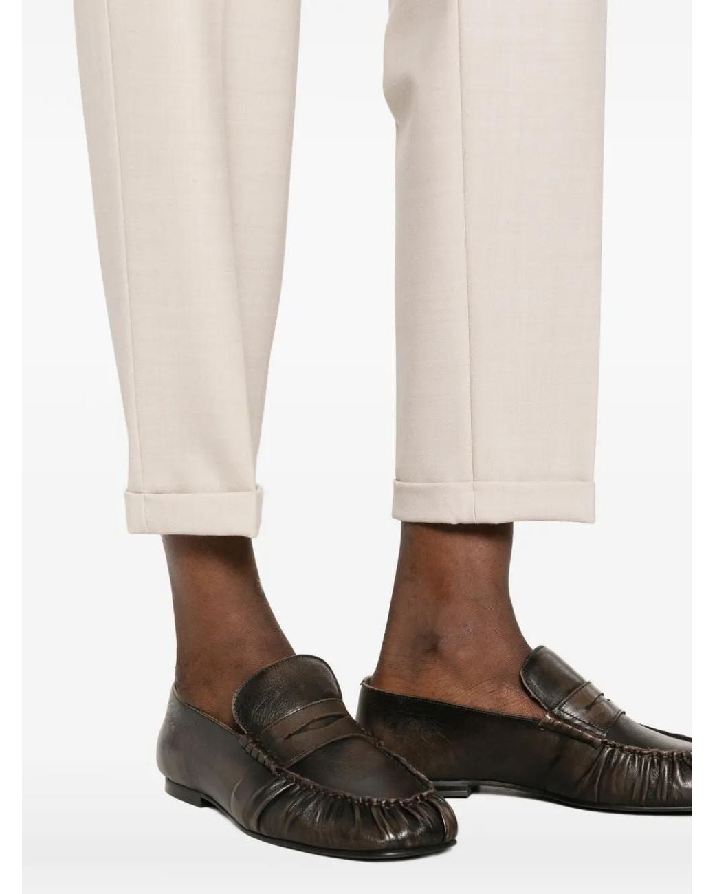 Antonelli White Rosalba Elasticated-Waist Turned-Up Trousers