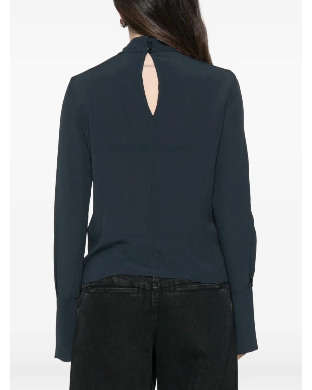 Patrizia Pepe Blue Draped-Collar Long-Sleeve Blouse