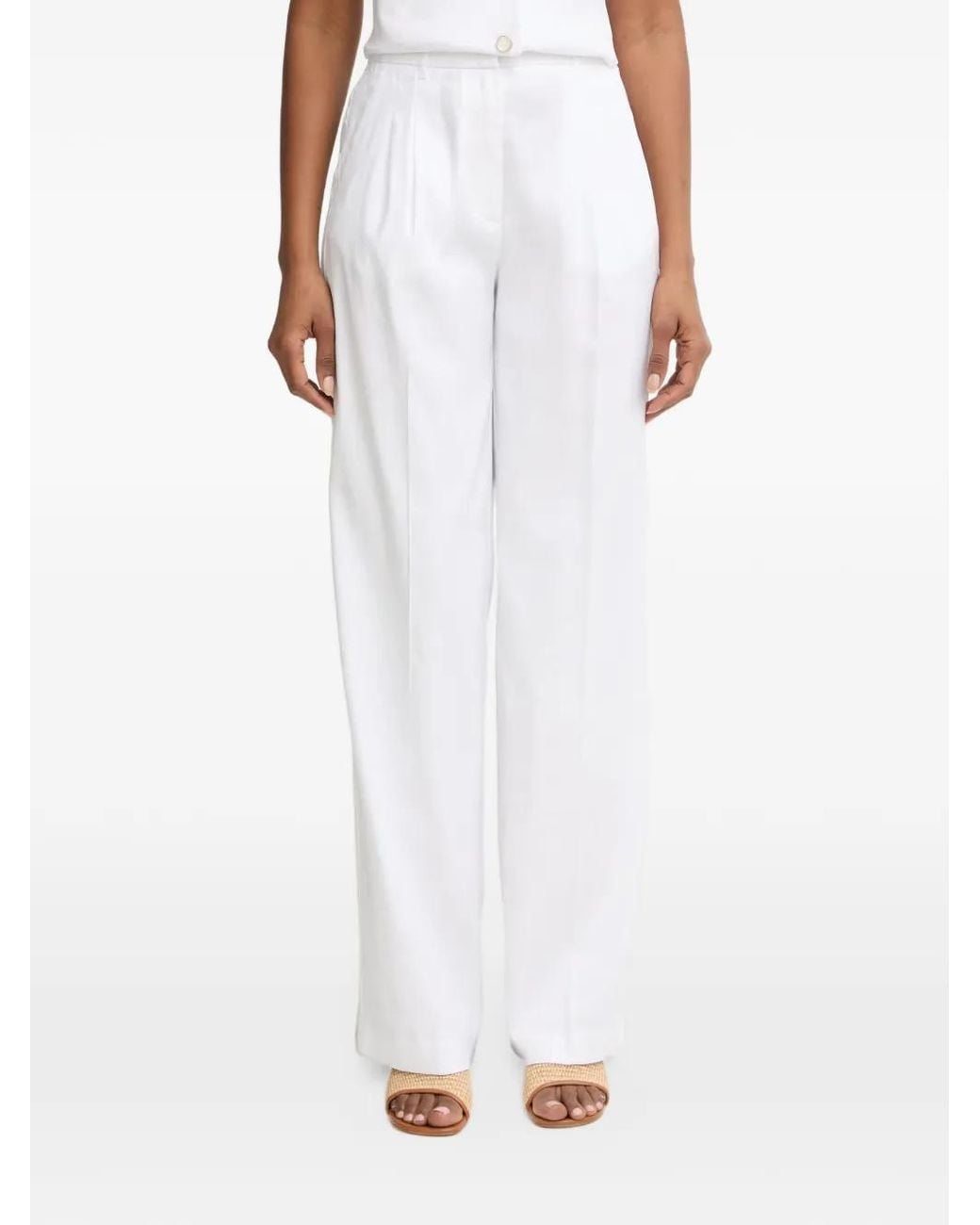 Guess White Pleated Wide-Leg Trousers