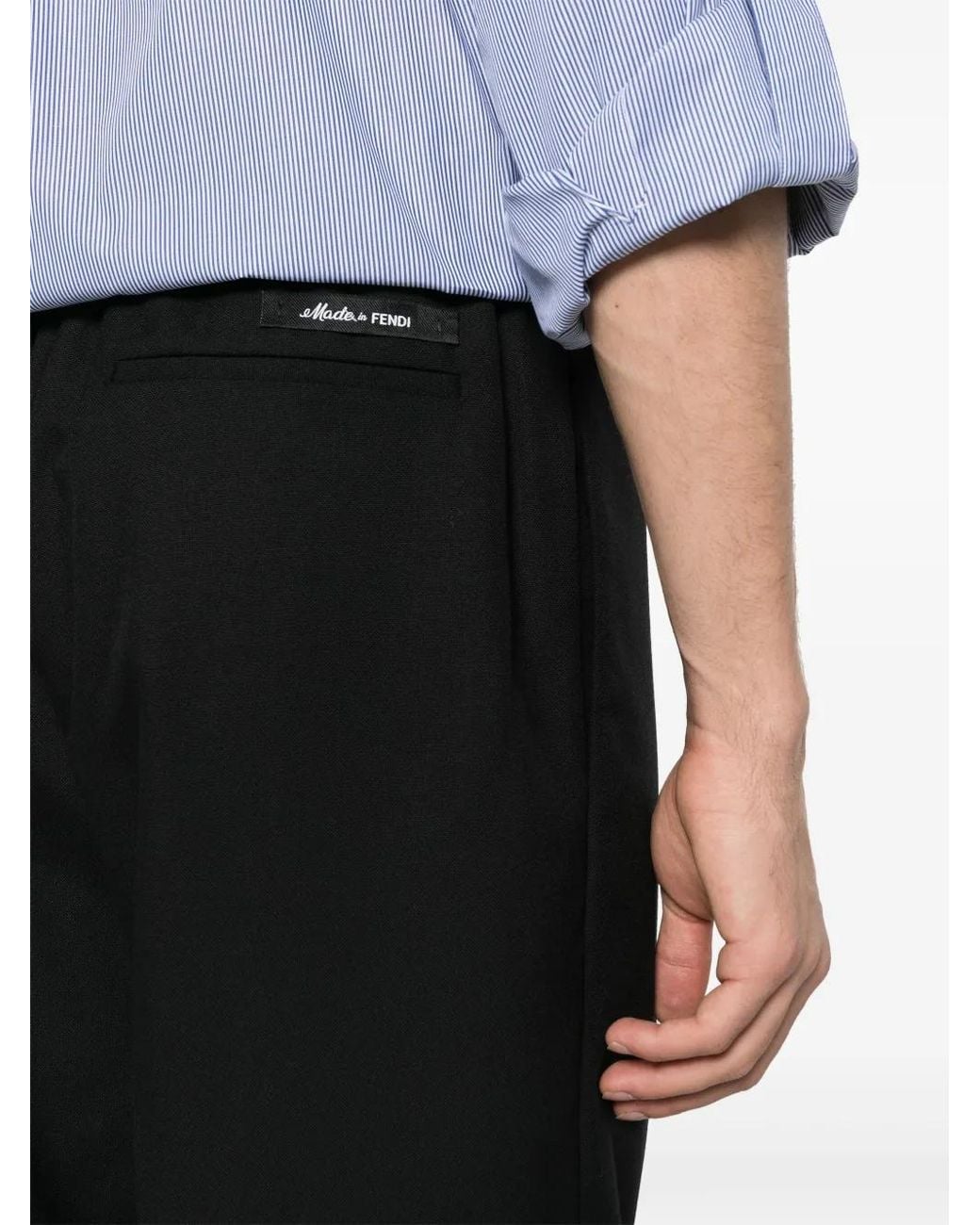 Fendi Black Virgin-Wool Straight-Leg Trousers for men