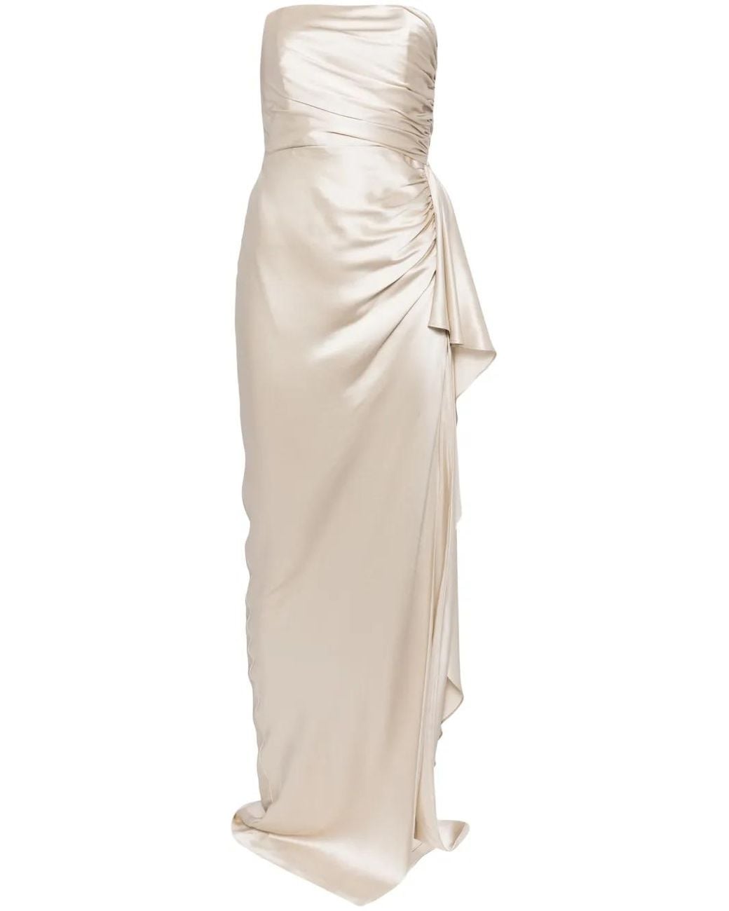 Michelle Mason White Strapless Gathered Silk Gown