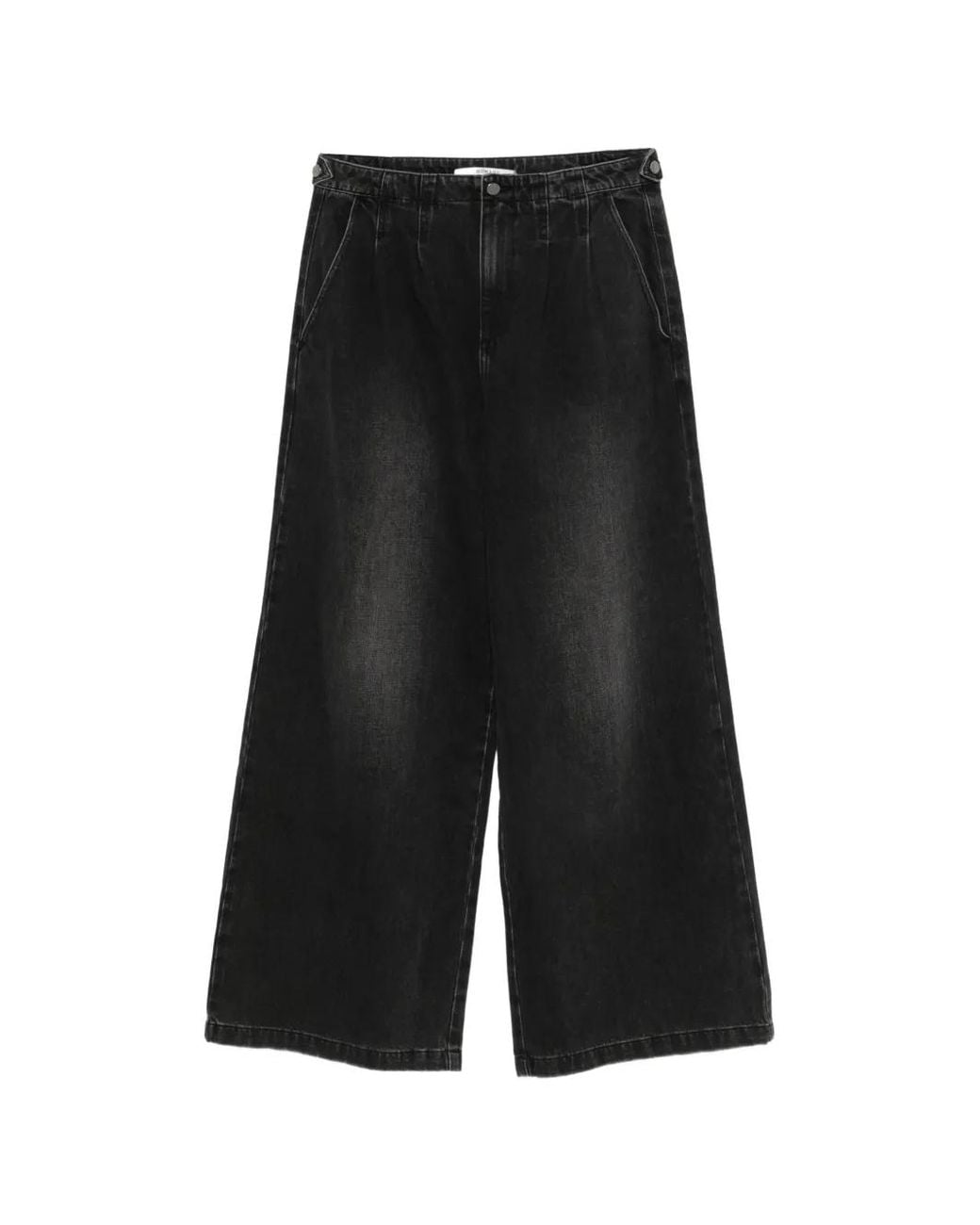 Homage Black Pleat-Detail Wide-Leg Jeans