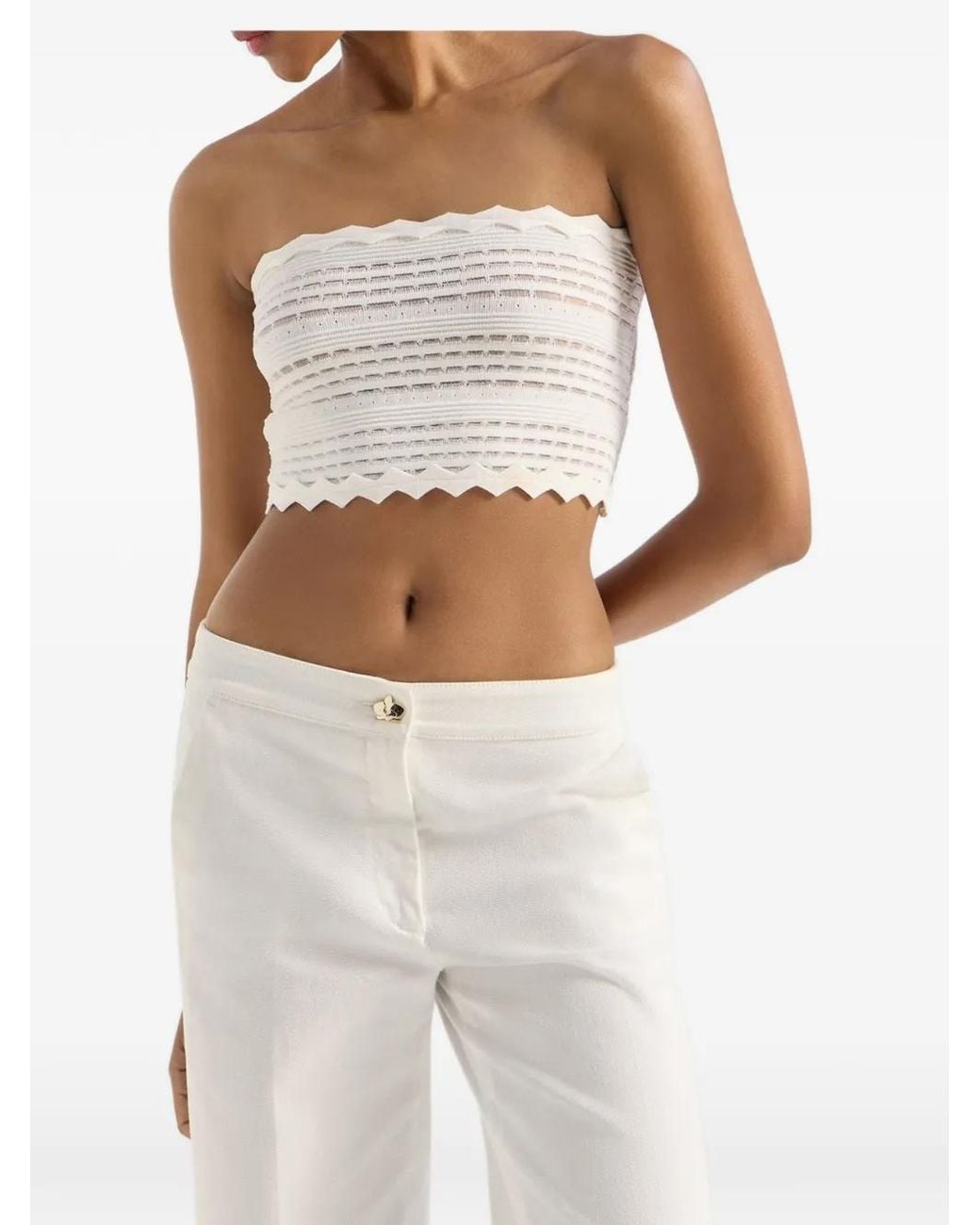 Genny White Scalloped Knitted Bandeau Top