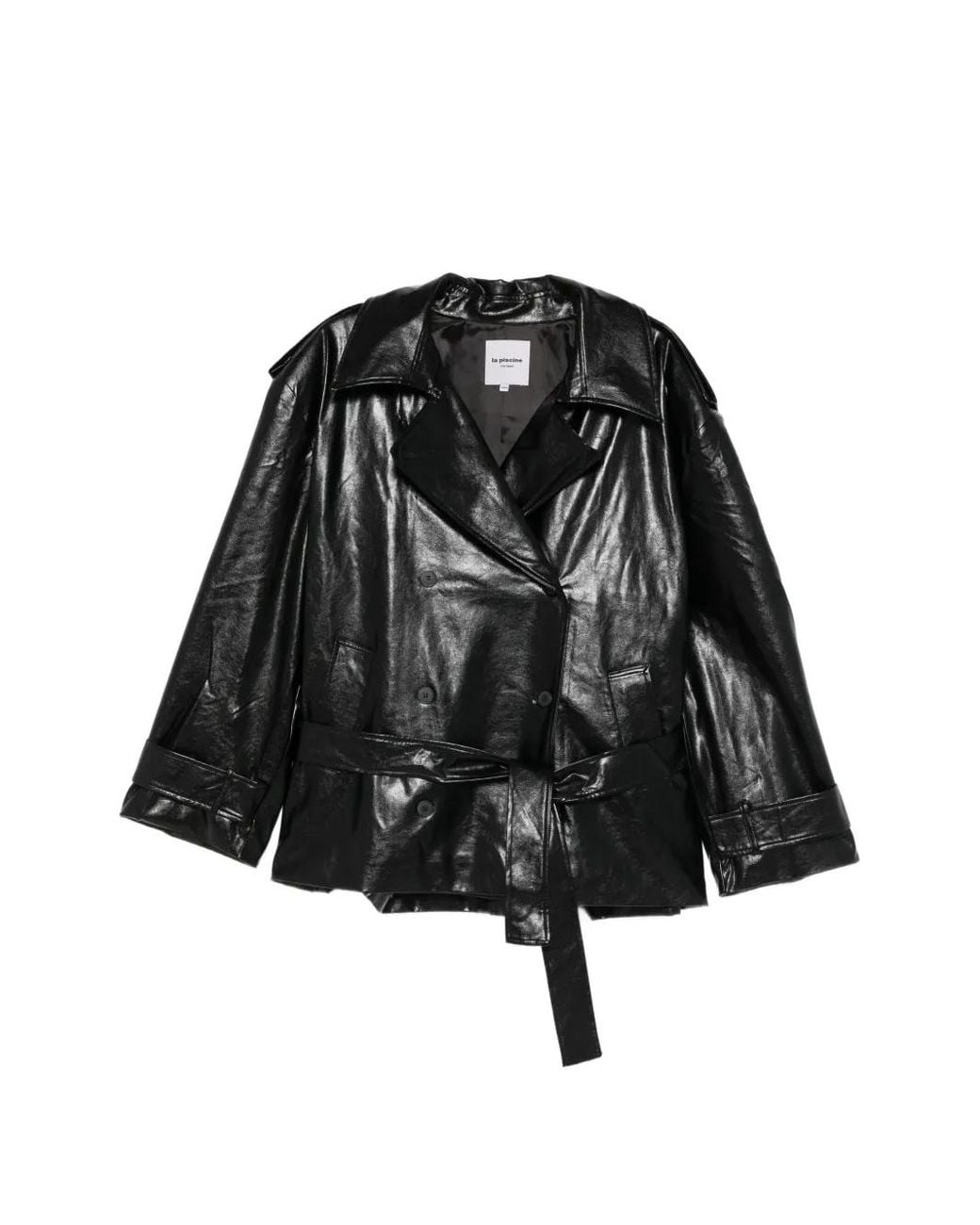 LA PISCINE Black Double-Breasted Belted Jacket