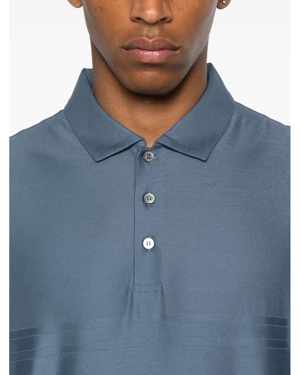 Canali Blue Stripe-Detail Polo Shirt for men