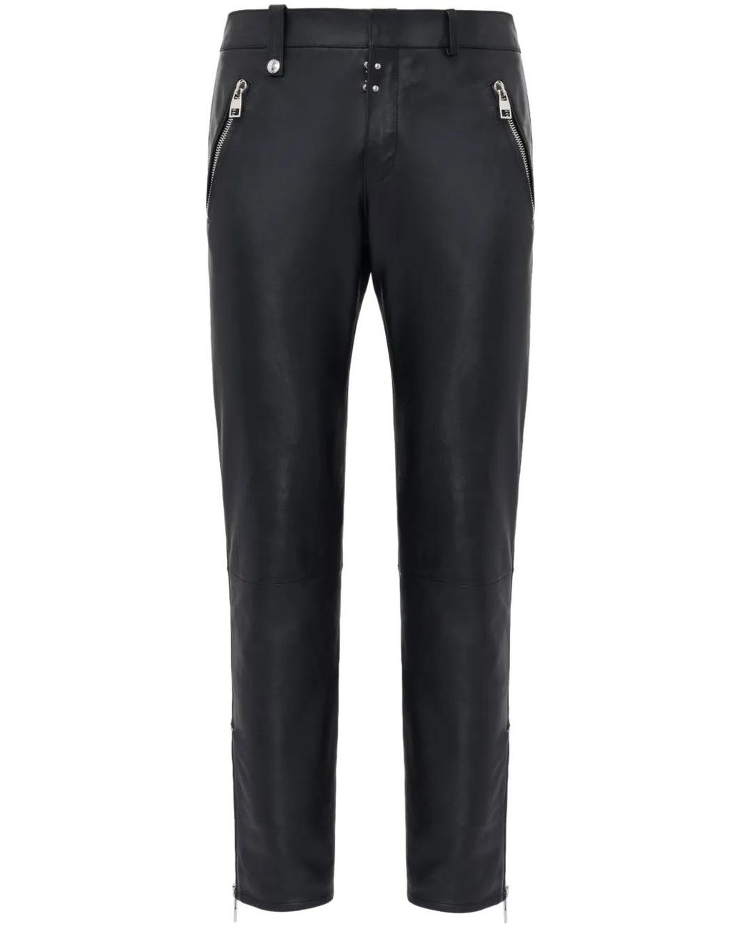 McQueen Blue Leather Biker Trousers for men