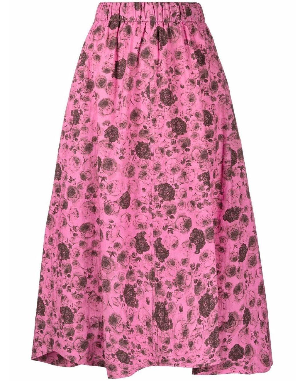 Ganni Floral-print Organic Cotton Maxi Skirt in Pink | Lyst