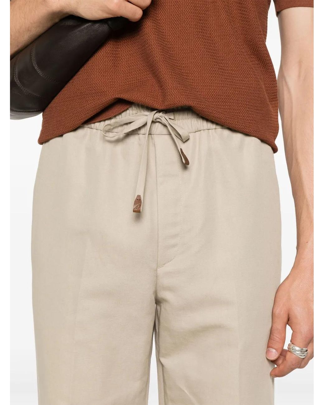 Brioni Natural Mid-Rise Straight-Leg Trousers for men