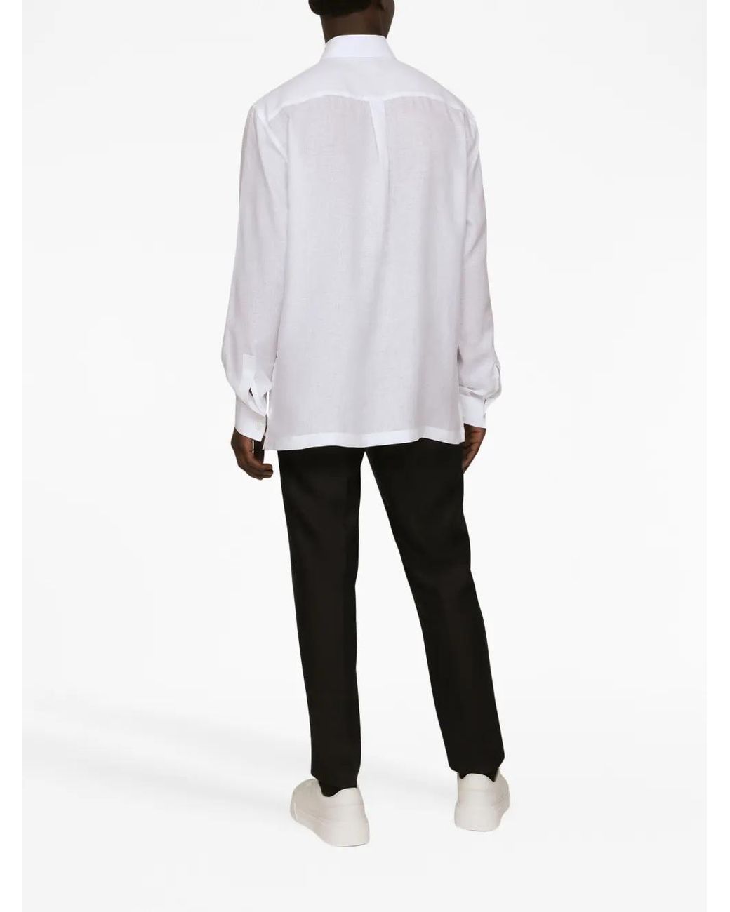 Dolce & Gabbana White Long-Sleeved Button-Up Linen Shirt for men