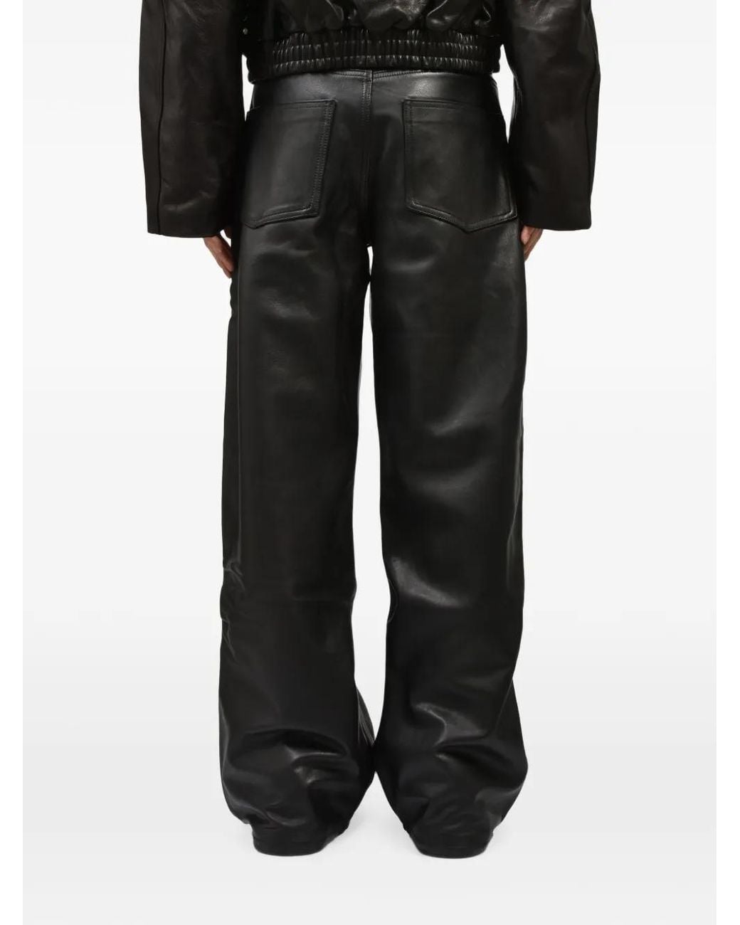 Earthling Collective Black David Stud-Embellished Leather Trousers for men