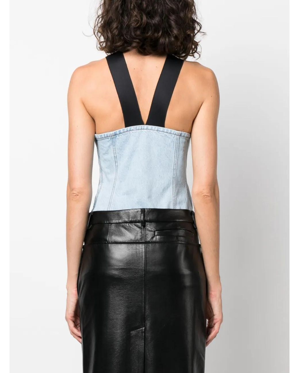 Coperni Blue Floral-Appliqué Denim Bodysuit