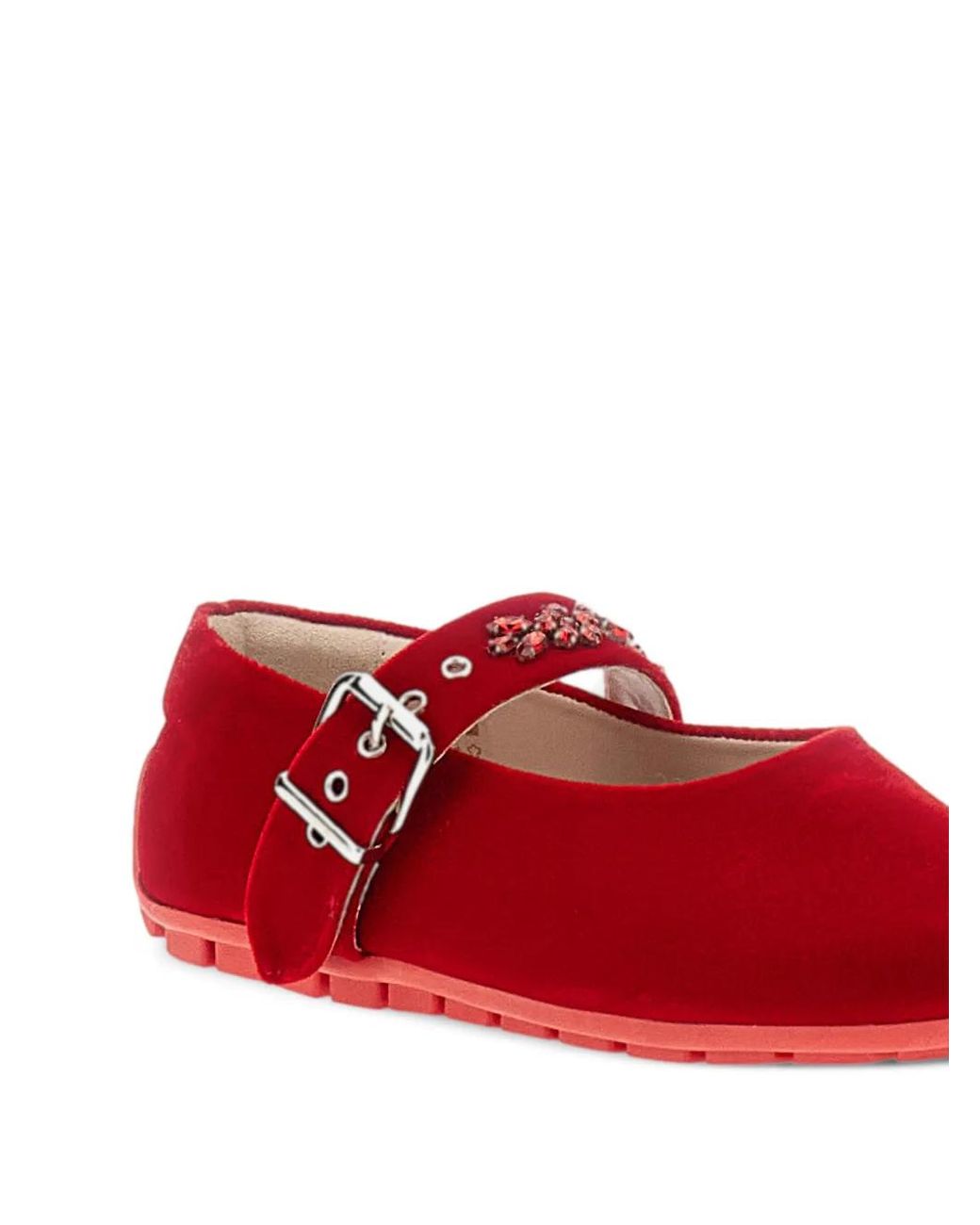 Simone Rocha Red Crystal-Embellished Buckle-Strap Ballet Flats