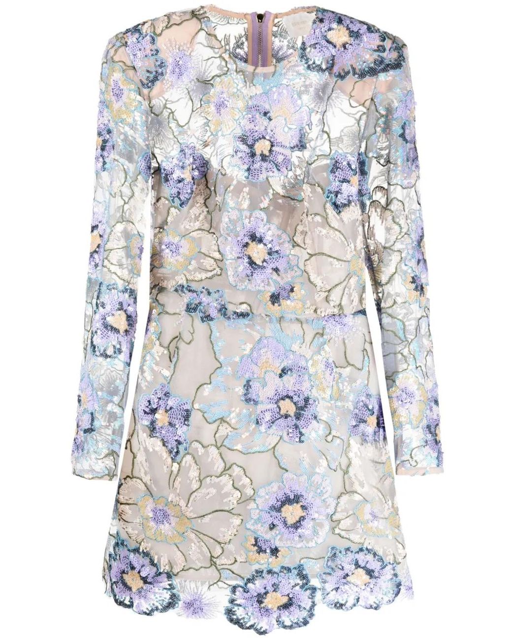 Bronx and Banco Blue Floral-Detail Long-Sleeve Dress