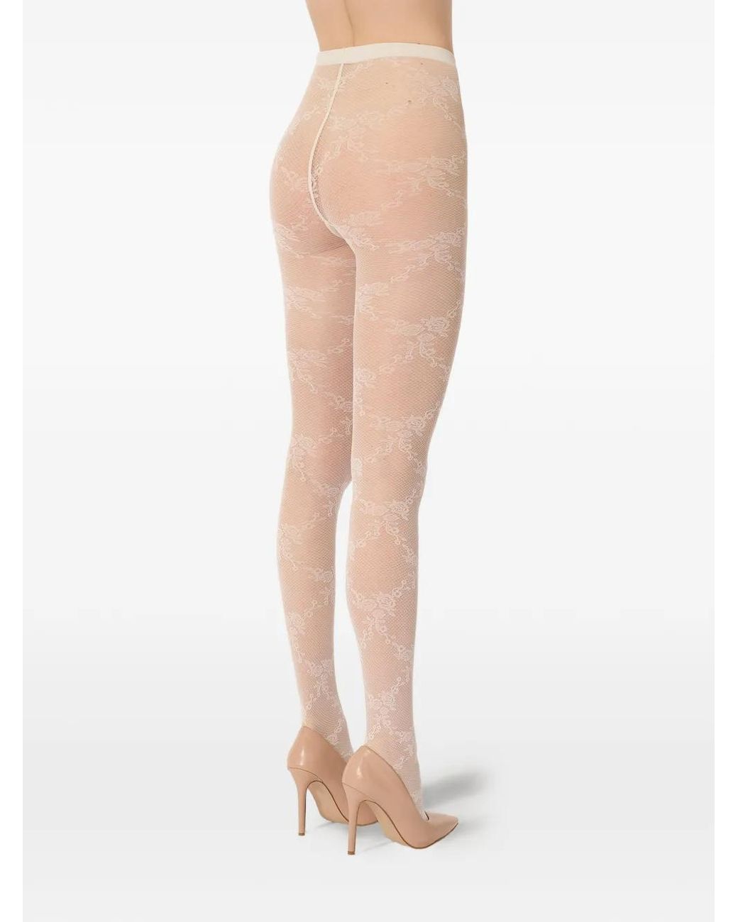 Wolford White Floral Lace Tights
