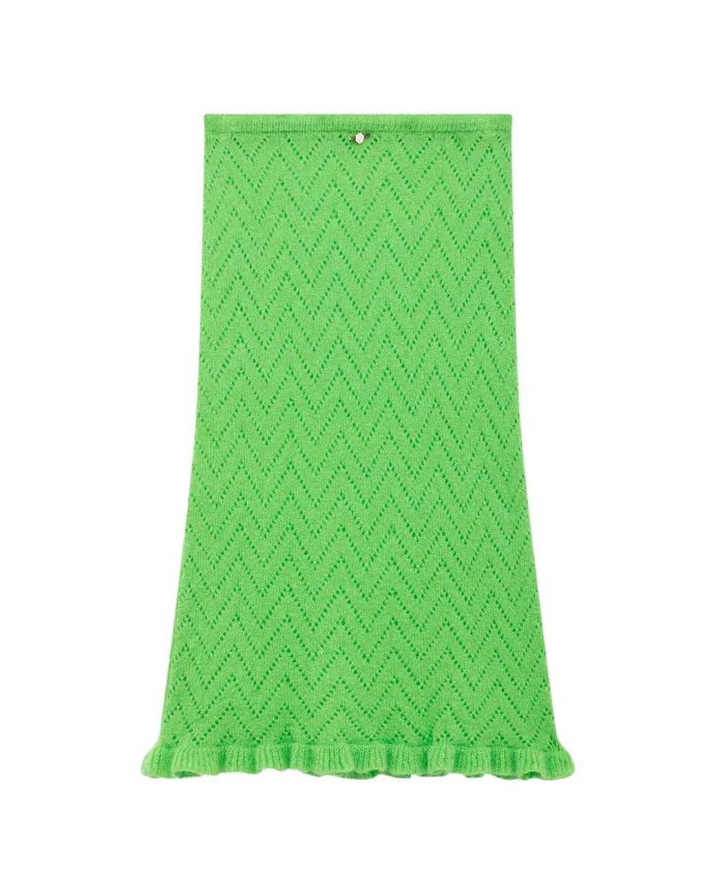 MSGM Green Chevron-Knit Midi Skirt