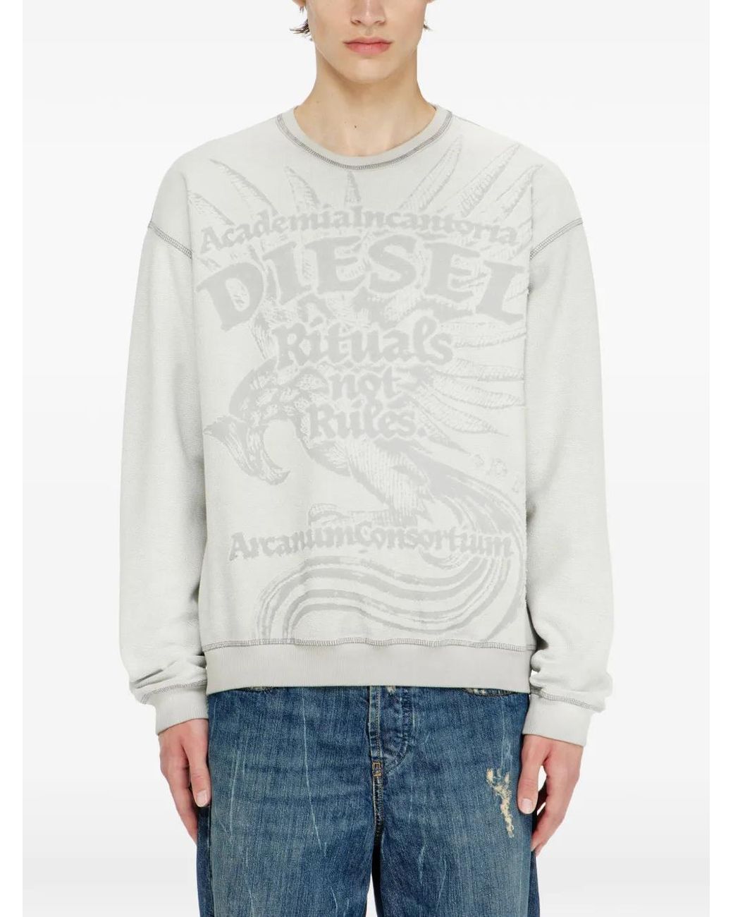 DIESEL White Sweat À Imprimé Dévoré for men