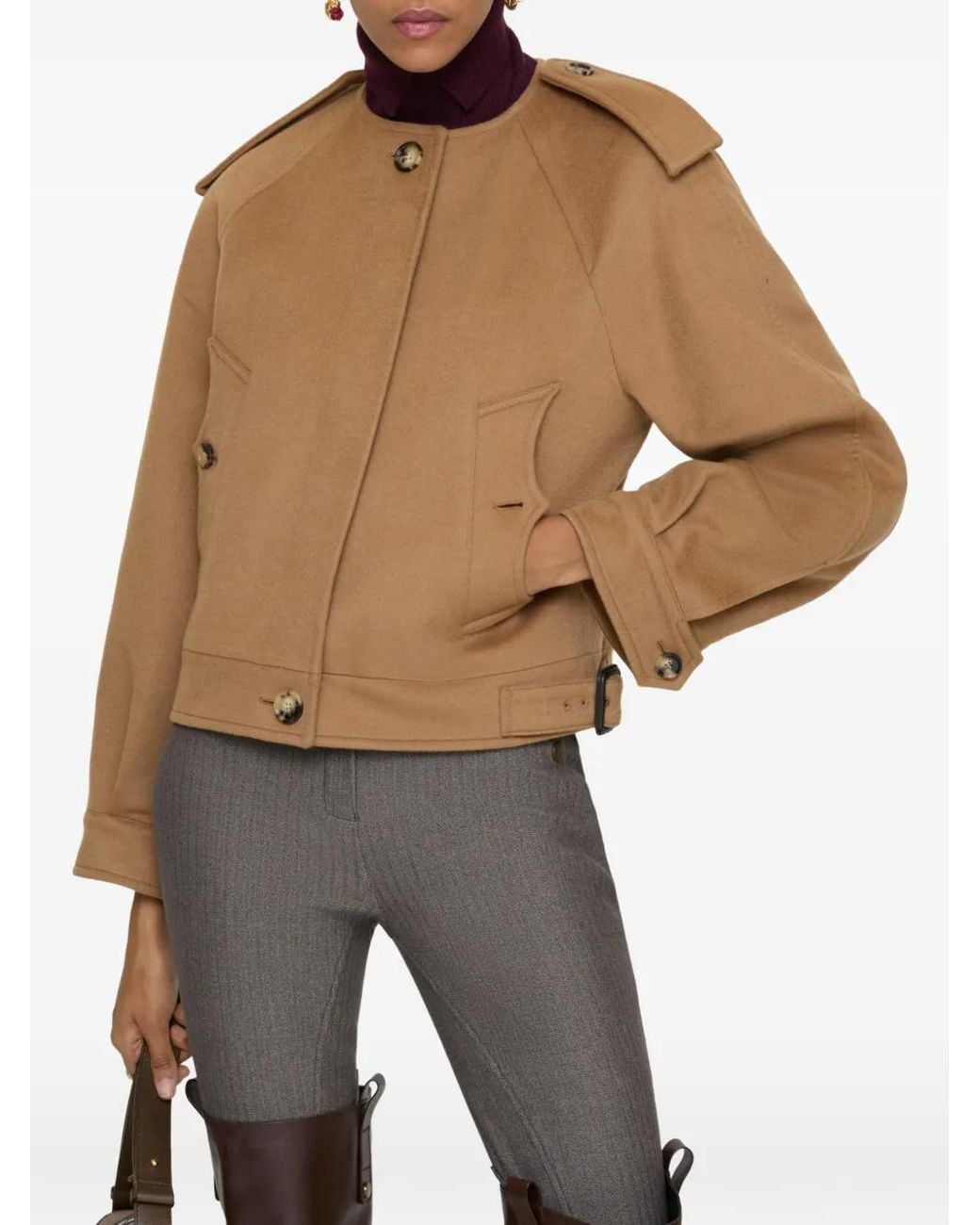 Burberry Brown Detachable Scarf Cashmere Jacket