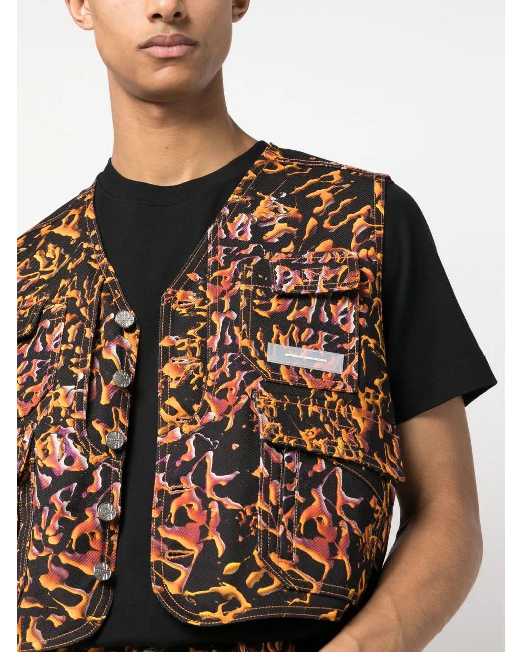 Palmier Black Abstract-Print Cotton Waistcoat for men