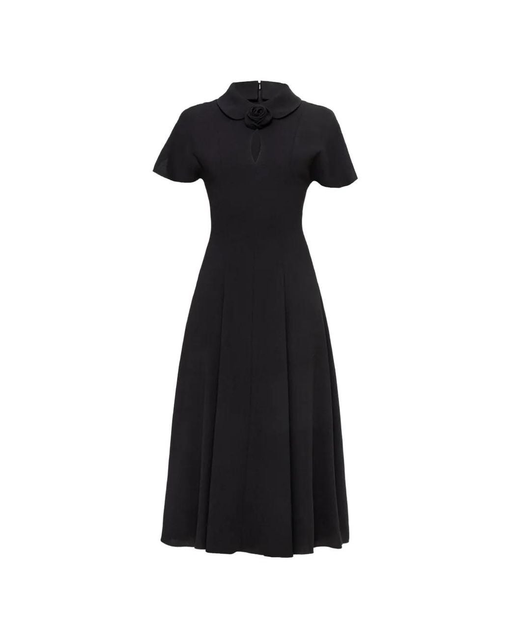 Nissa Black Floral-Detail Midi Dress