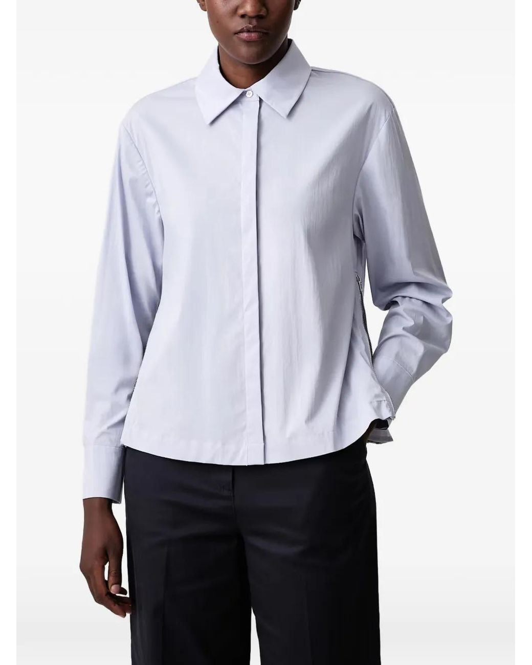 Sisley White Side-Zip Pleated-Back Shirt