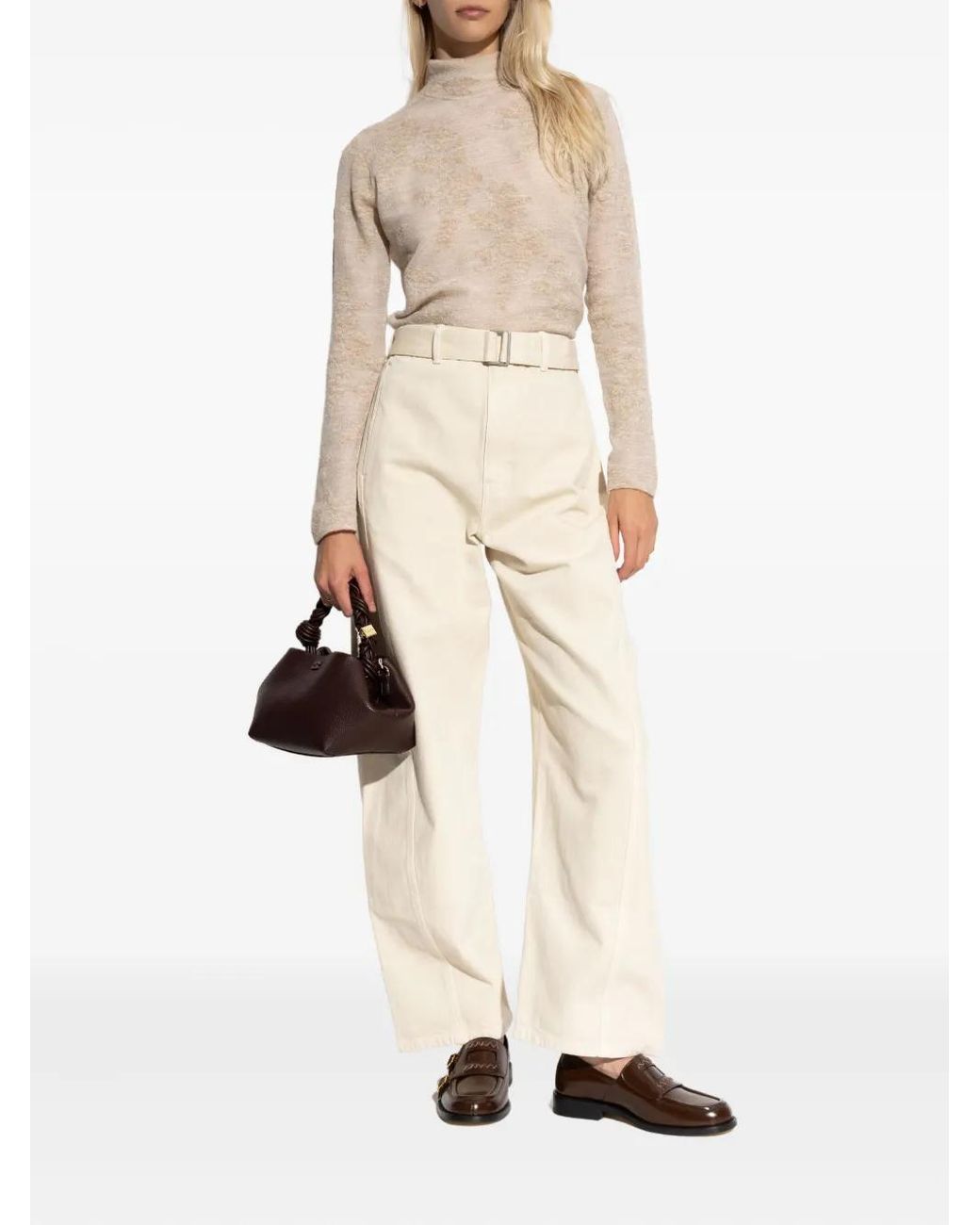 Ganni White High-Neck Button Sweater