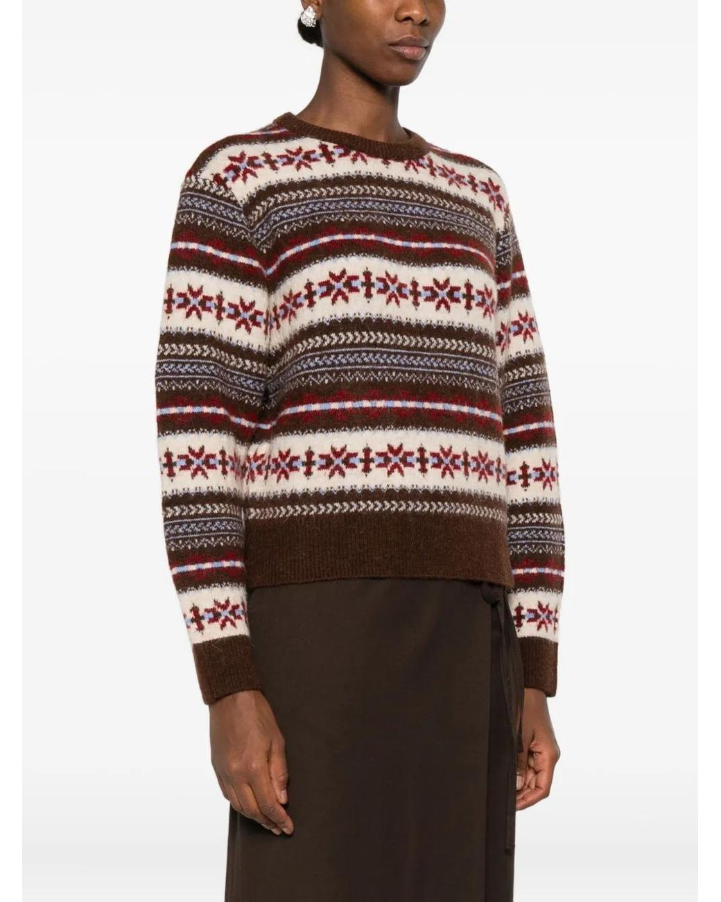 DUNST Brown Fairisle-Pattern Crew-Neck Sweater