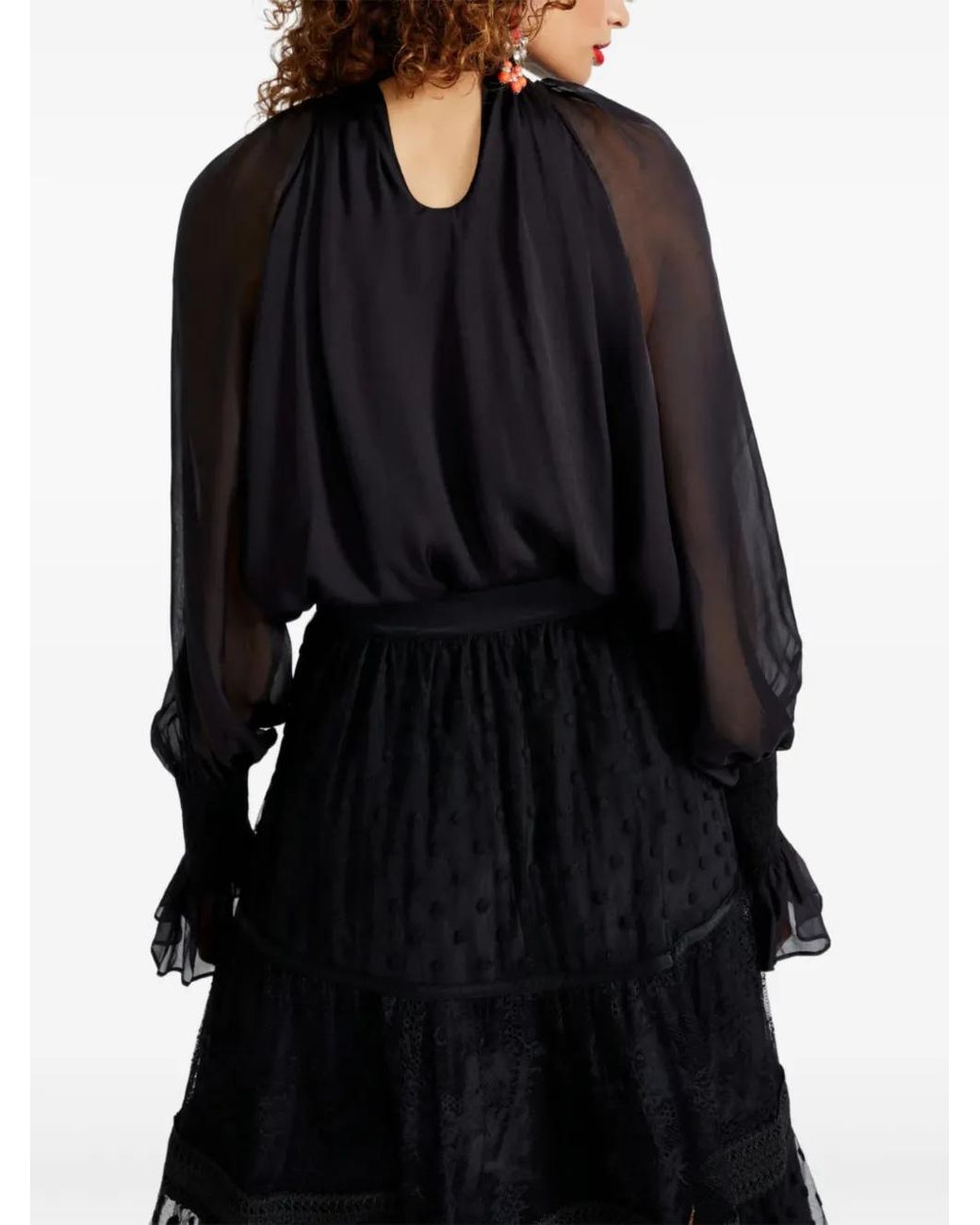 Temperley London Blue Quintette Ruffled-Cuff Blouse