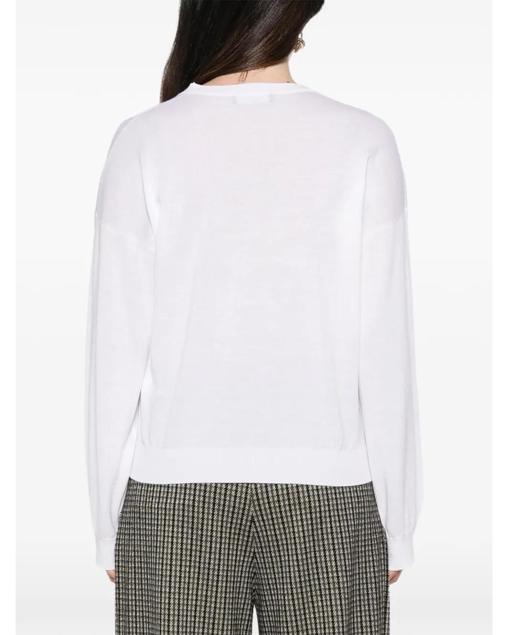 Fabiana Filippi White Tulle-Insert V-Neck Sweater