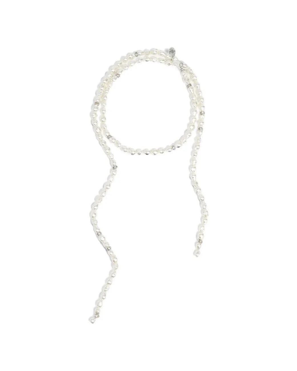 Bimba Y Lola White Pearl And Crystal-Tone Necklace