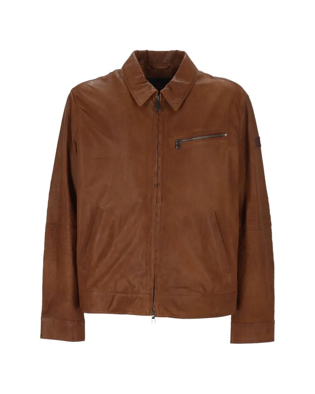 Peuterey Brown Zip Leather Jacket for men