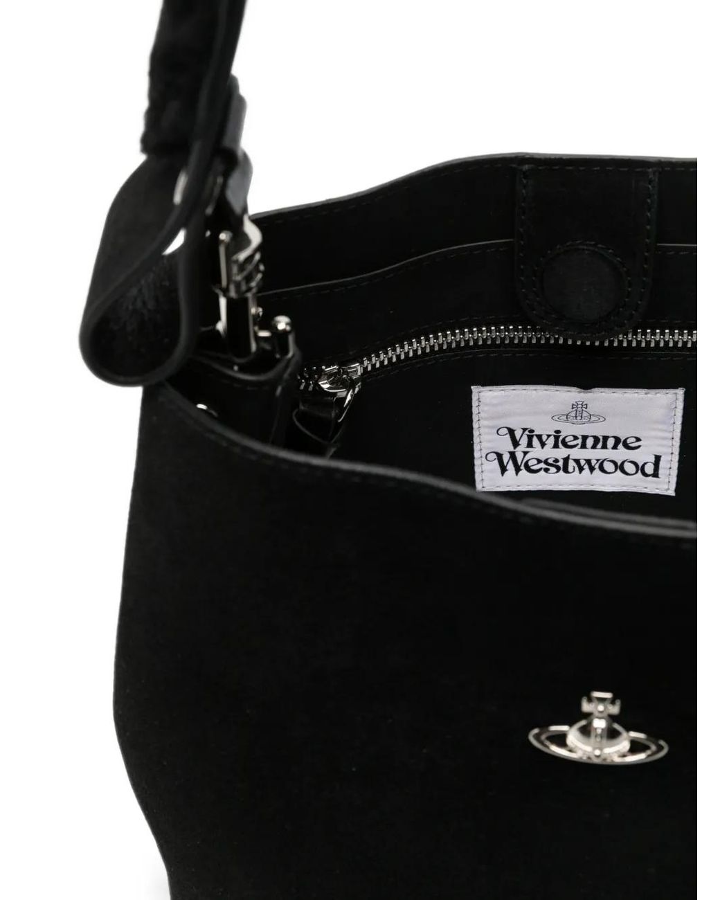 Vivienne Westwood Black Orb-Plaque Leather Bucket Bag