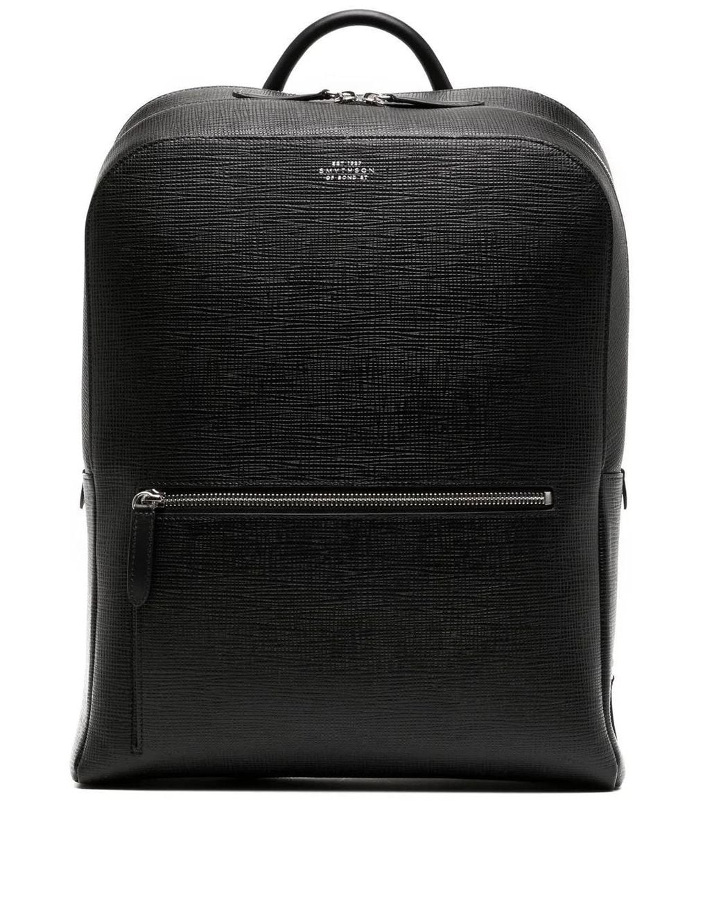 Smythson Black Grained-Calf Leather Backpack