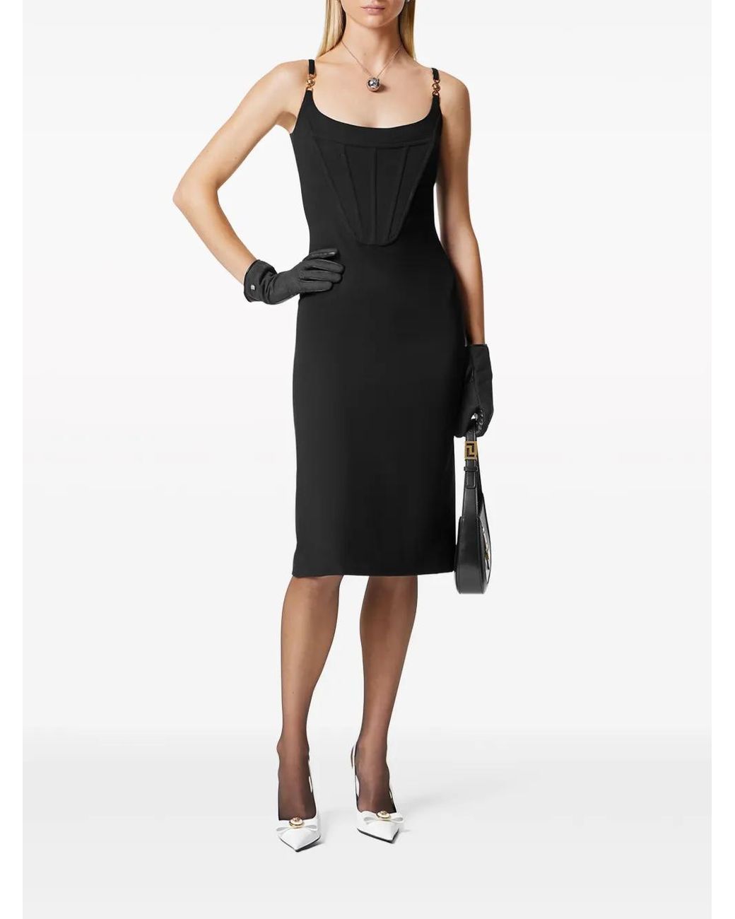 Versace Medusa-Strap Corset-Style Dress in Black | Lyst