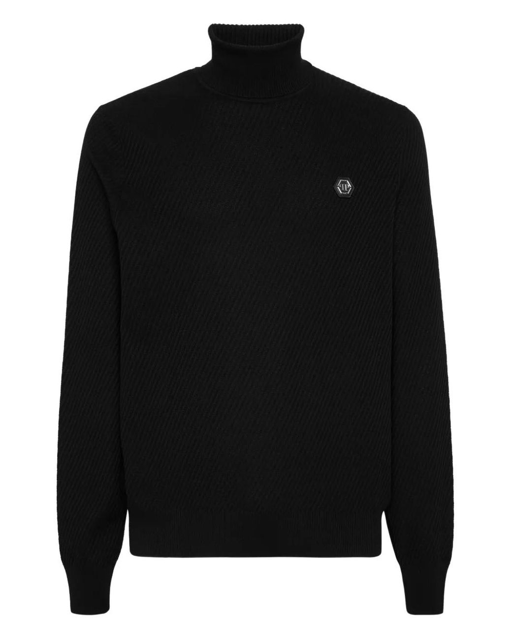 Philipp Plein Black Ribbed Turtle-Neck Sweater for men