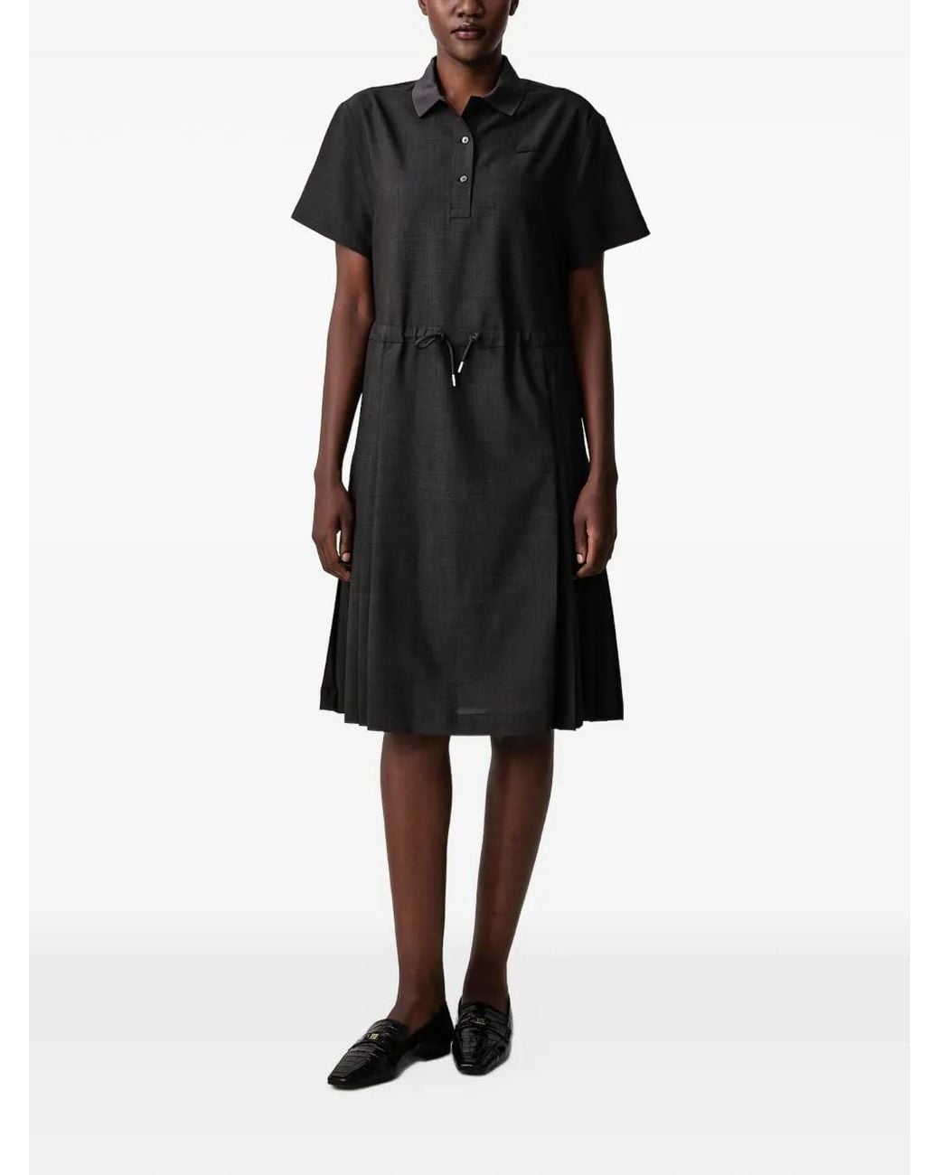 Lacoste Black Wool Blend Pleated Polo Dress