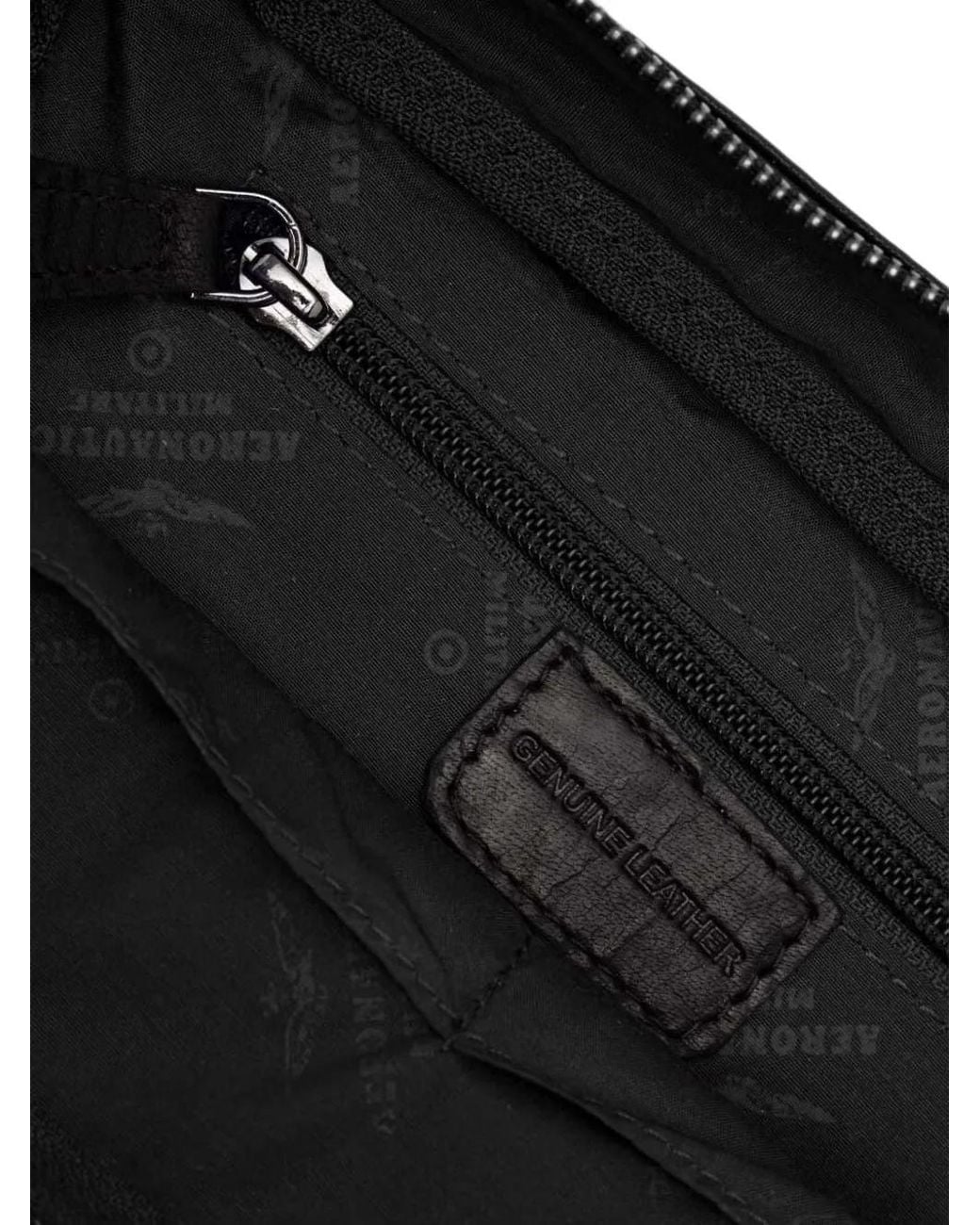Aeronautica Militare Black Logo-Plaque Leather Belt Bag for men