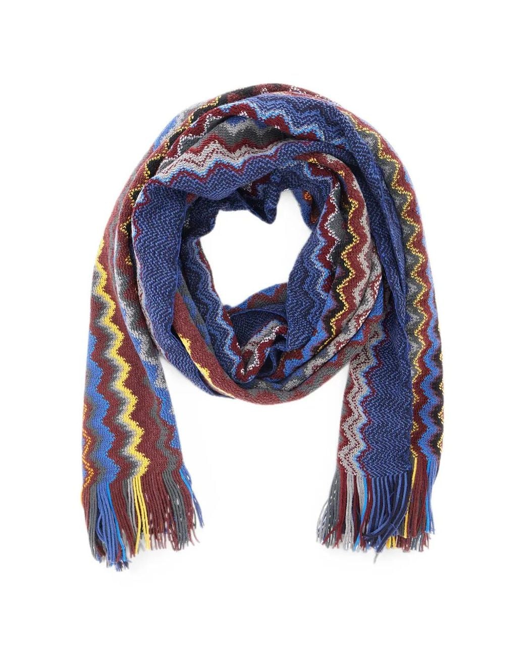 Missoni Blue Abstract Striped Pattern Wool Blend Scarf for men