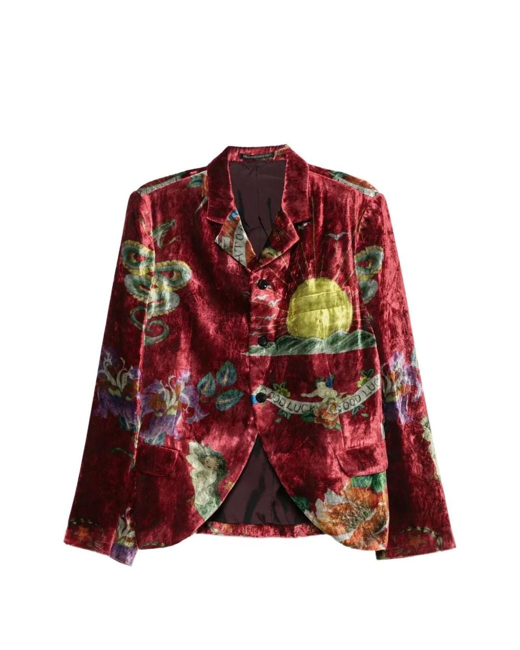 Yohji Yamamoto Red Tattoo-Print Velvet Blazer for men