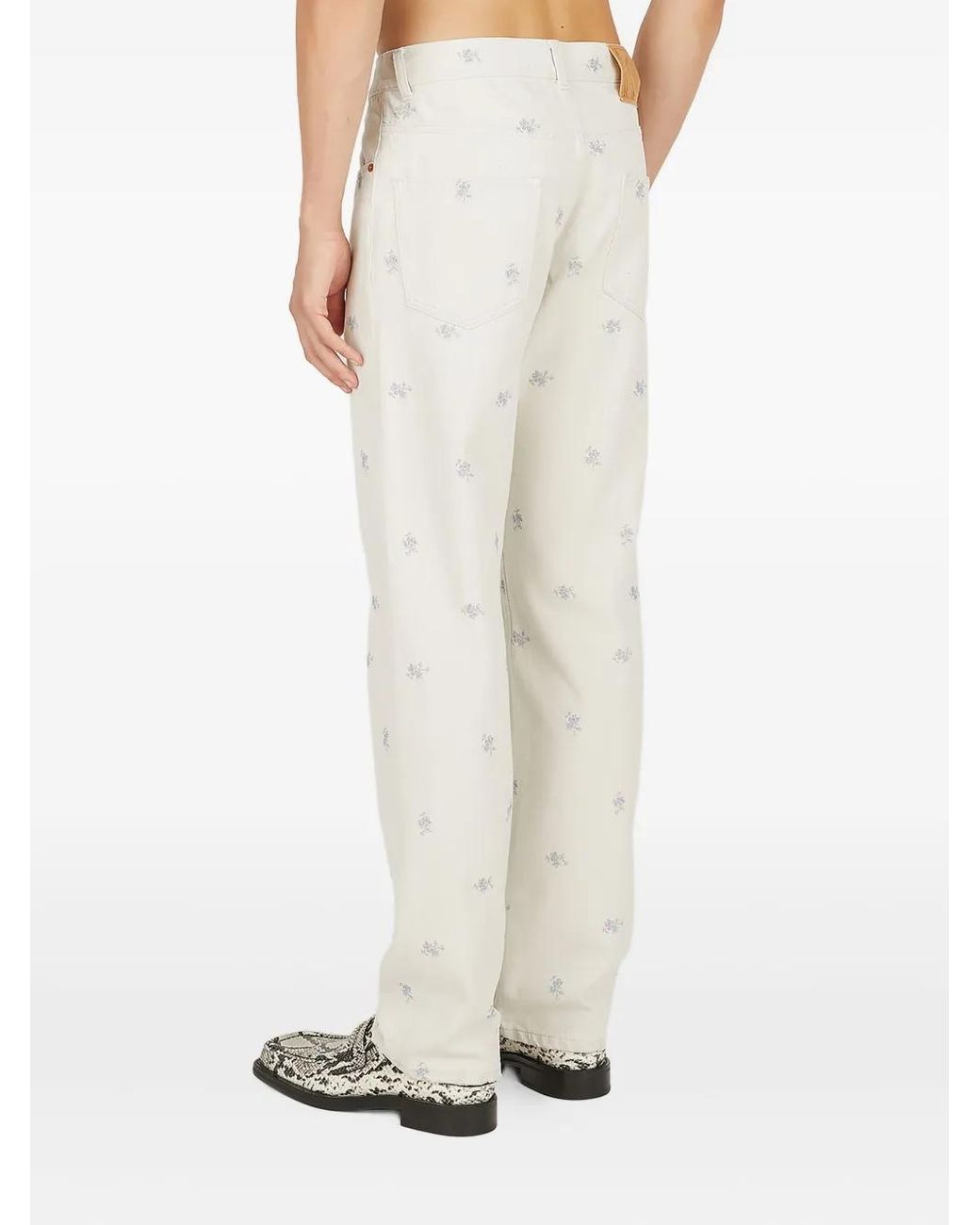 Martine Rose White Floral-Embroidered Jeans for men