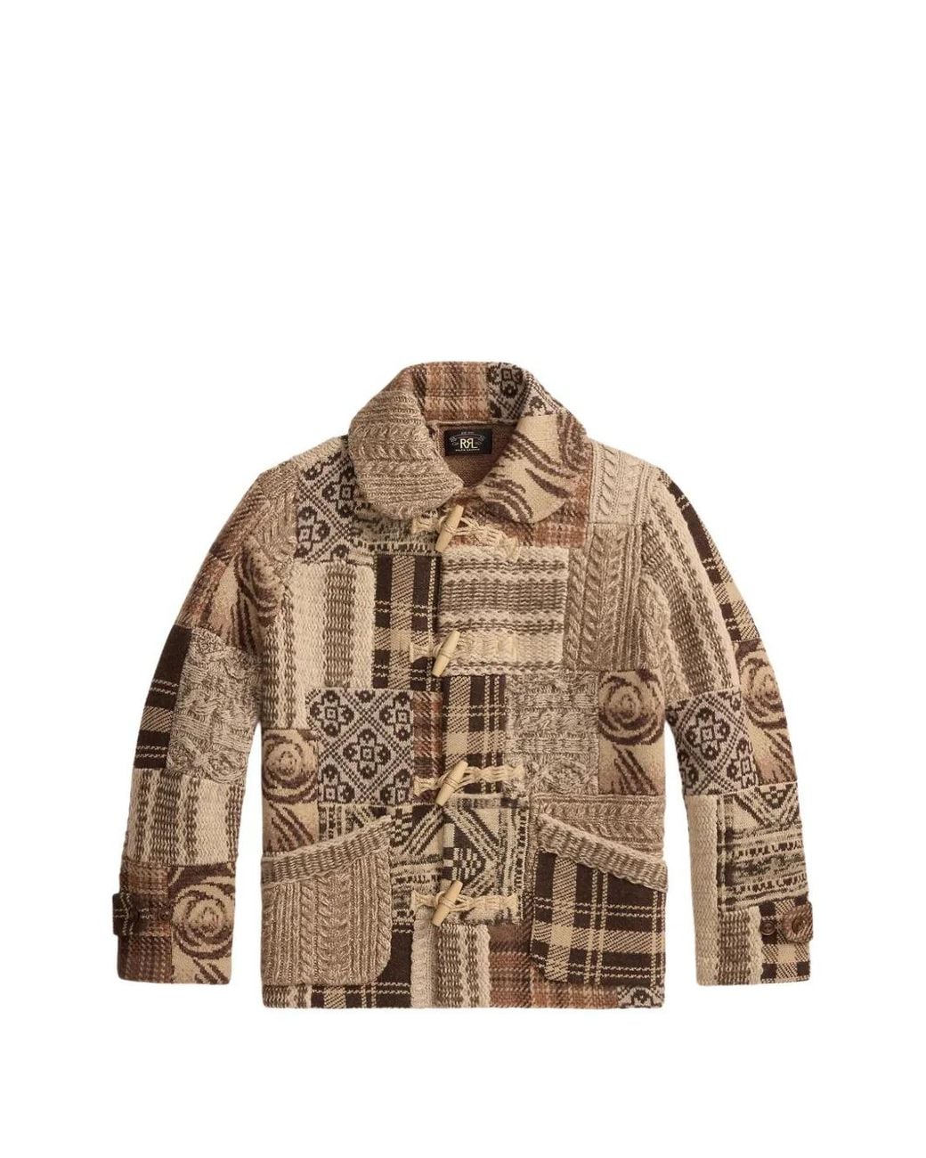 RRL Brown Patchwork Toggle-Fastening Cardigan for men