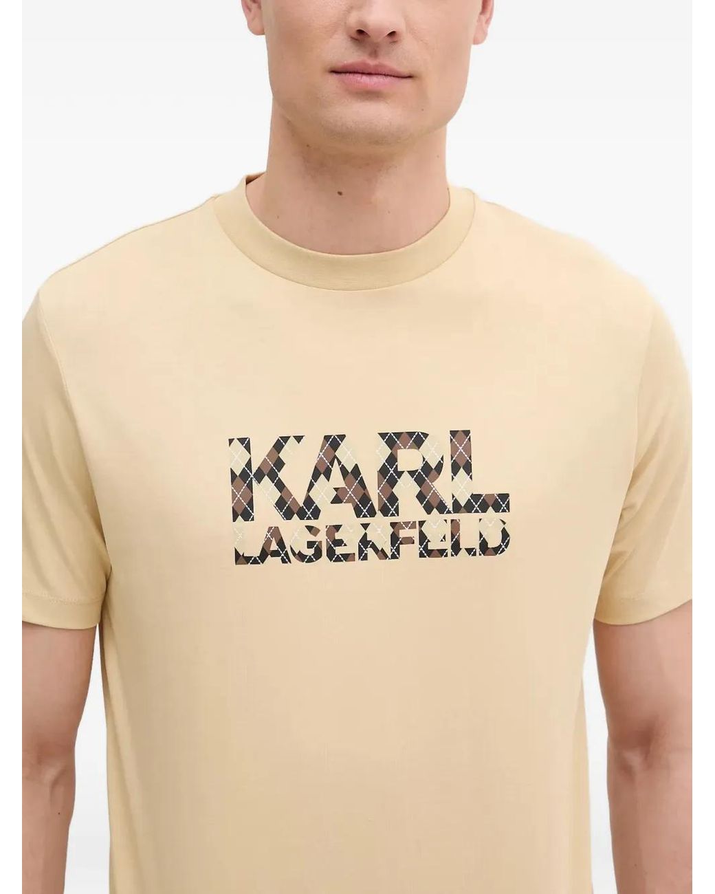 Karl Lagerfeld Natural Logo-Detail Cotton T-Shirt for men