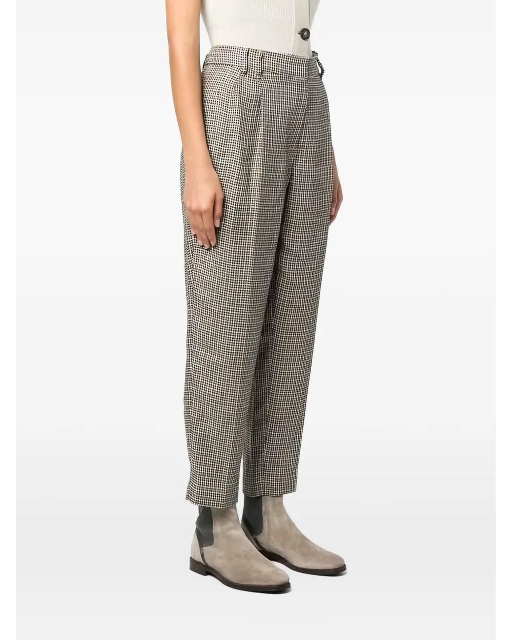Brunello Cucinelli Multicolor Houndstooth-Pattern Pleated Trousers
