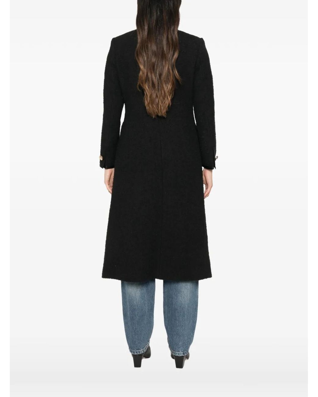 Sandro Black Button-Up Round-Collar Coat