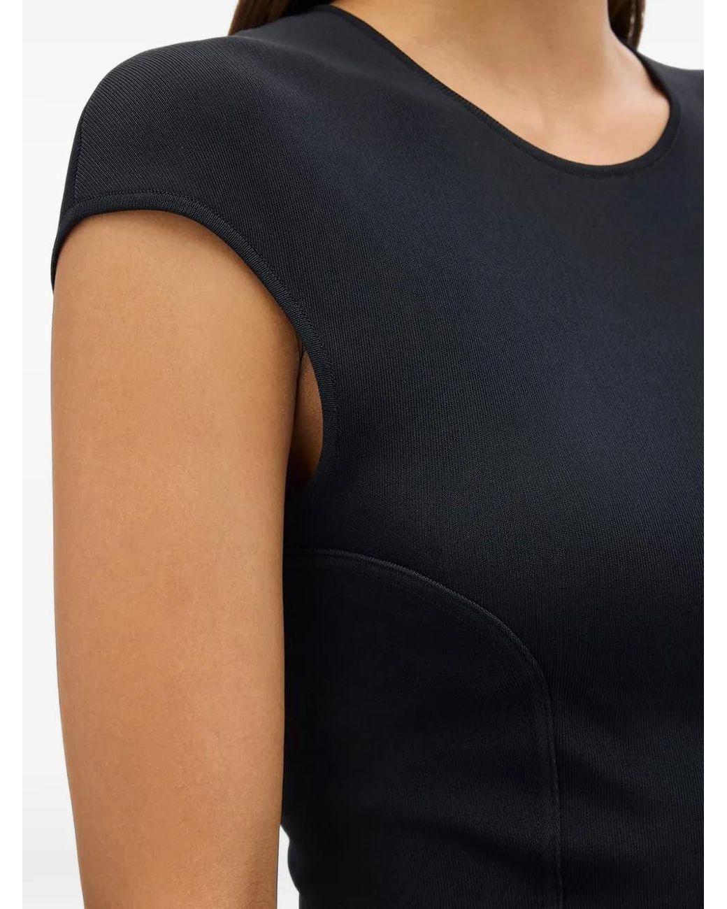 Another Tomorrow Black Seamed Fitted Top