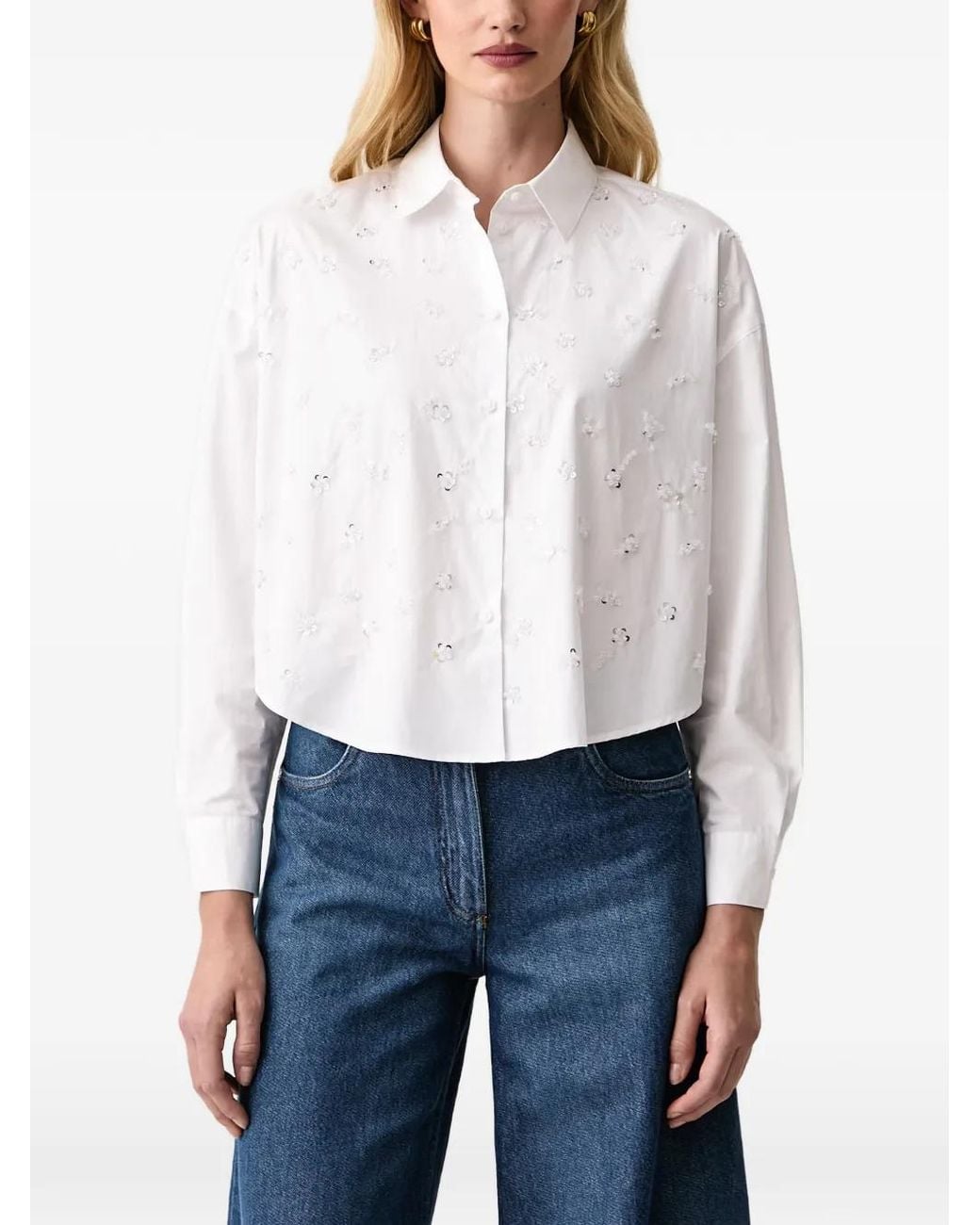 ARMANI EXCHANGE White Sequin-Embellished Cropped Shirt