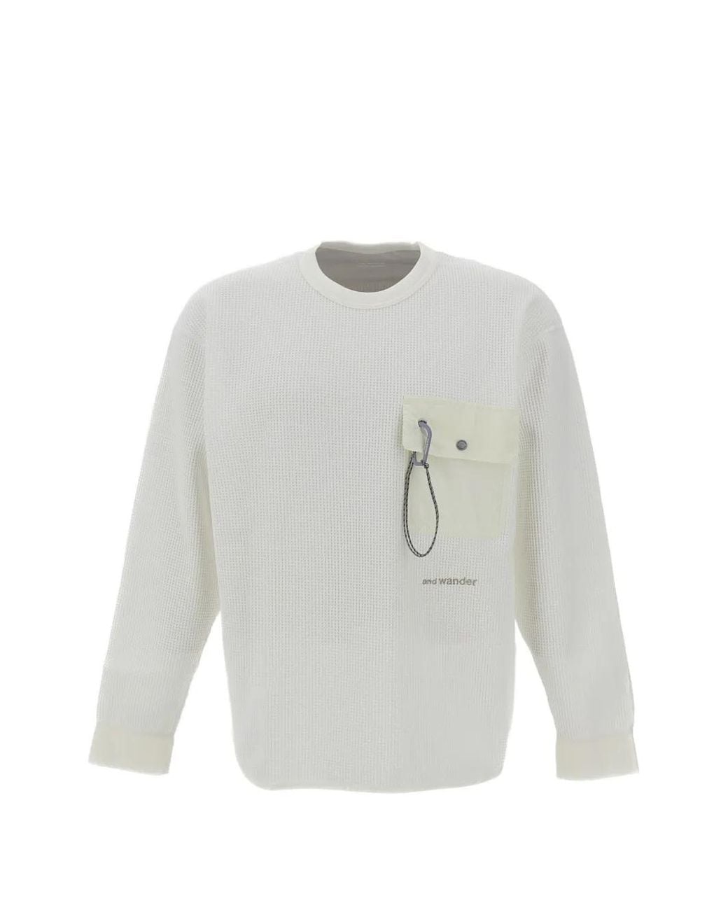 And Wander White Waffle-Texture Pocket T-Shirt