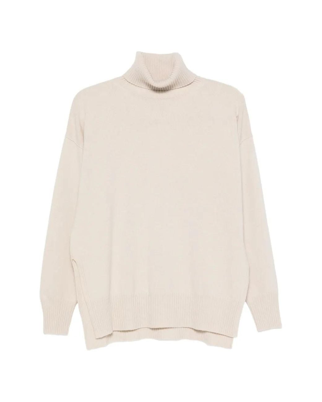 Lorena Antoniazzi White Roll-Neck Side-Slit Sweater